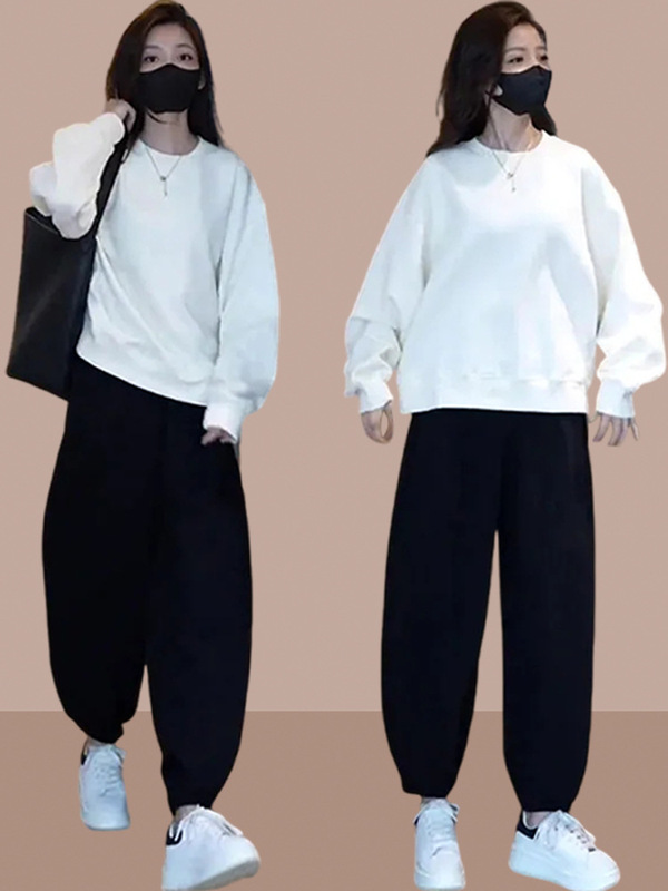 春秋季新款洋气休闲运动小个子穿搭一整套时尚宽松胖mm卫衣两件套|undefined