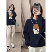 2025秋冬季新款加厚加绒卫衣女华棉圆领休闲韩版宽松男情侣装批发