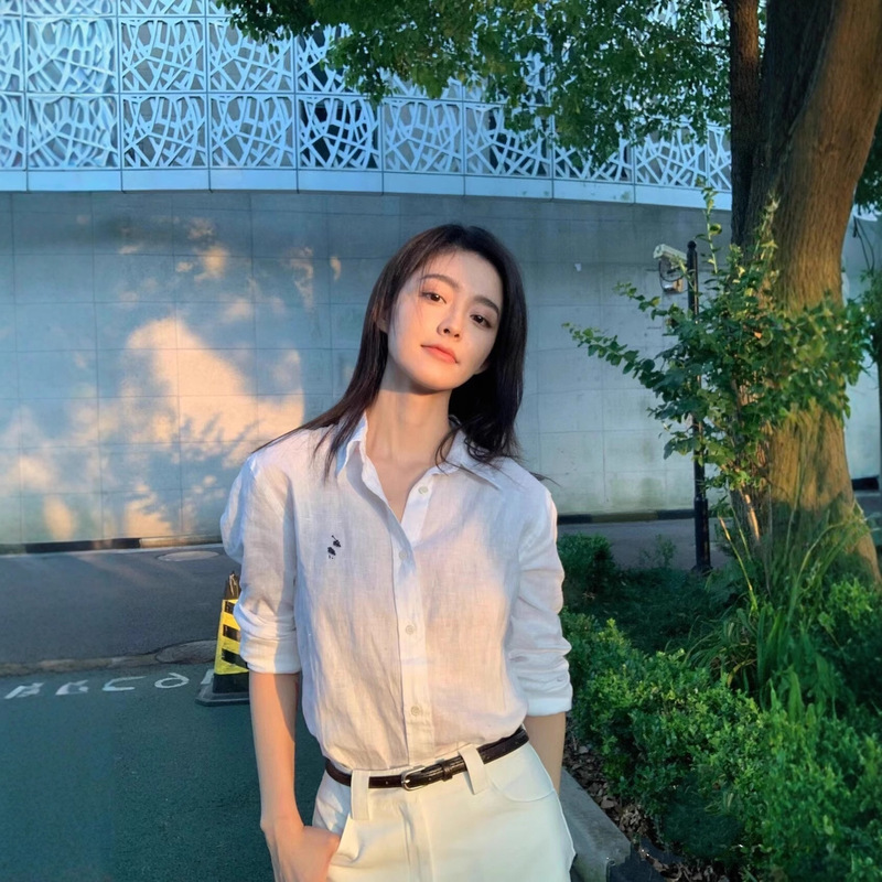 Rl Letter Embroidered Cotton and Linen Shirt with Pony Logo, Slim Fit, Covers the Body, Versatile for Spring and Summer, Unisex Long-Sleeve Top for Commuting