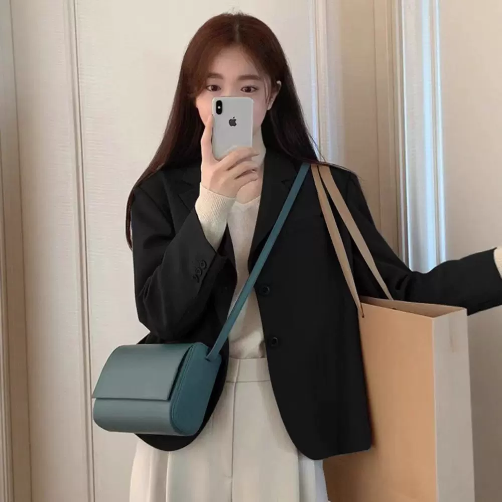 春秋季韩版小西装外套女都市风简洁休闲灰色短款小个子西服