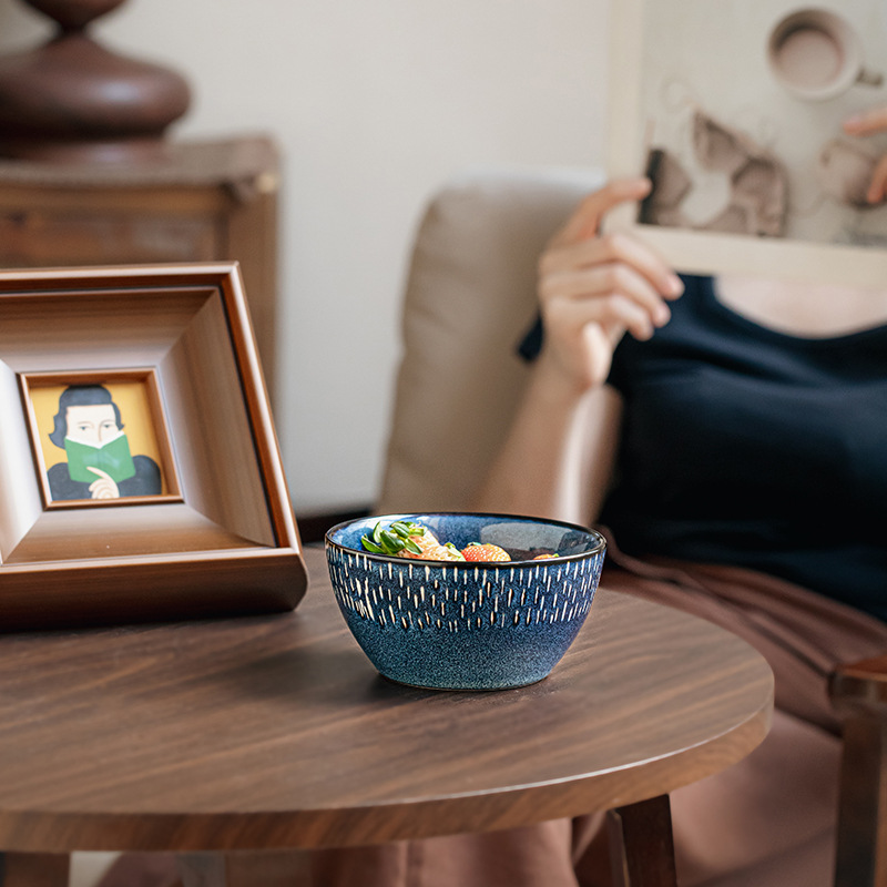 Tacos de arroz de exportación de comercio exterior, horno estrella de 5 pulgadas, tazón de cerámica pintada a mano, tazón de arroz grueso