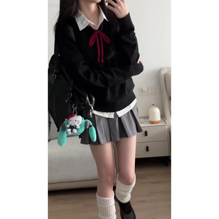 Japanese-Style Uniform Pullover Sweater for Women, College-Style Collar, Solid Color Knit Top with Long Sleeves, Student Outfit