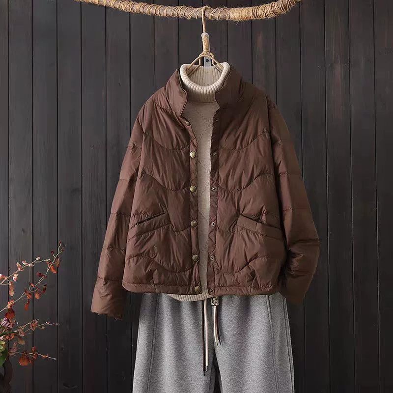 Velvet autumn copper down jacket for leisure, duck down, oversize