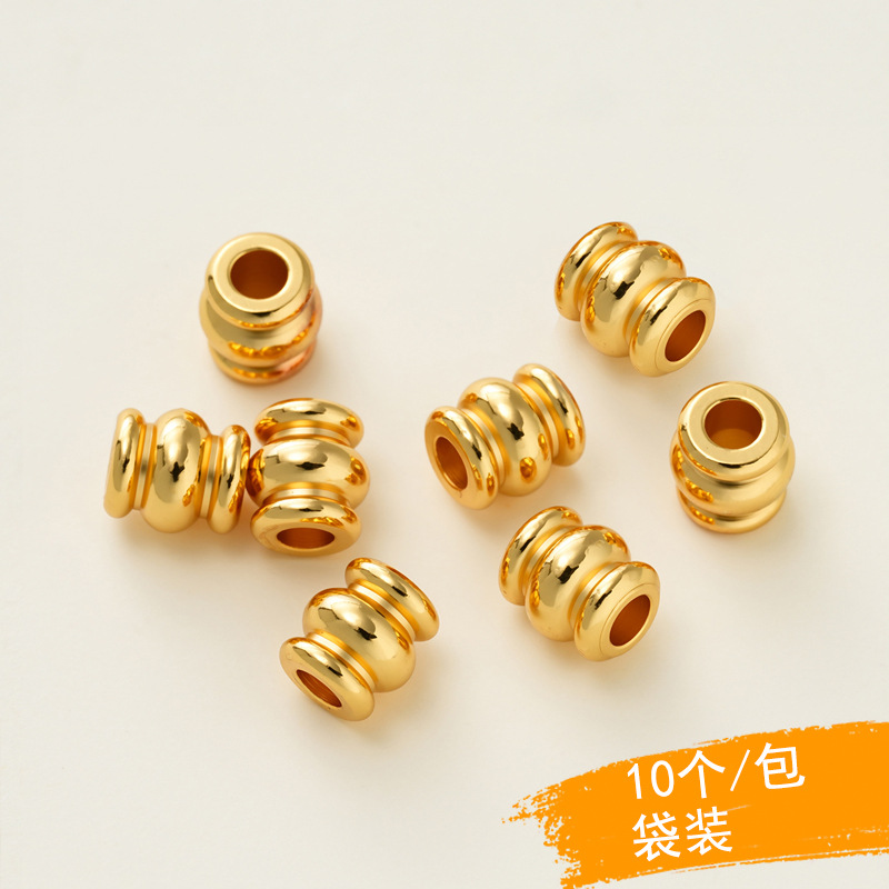 18k保色包金桶珠配饰大孔腰鼓diy配件手链项链隔珠散珠串珠首饰品