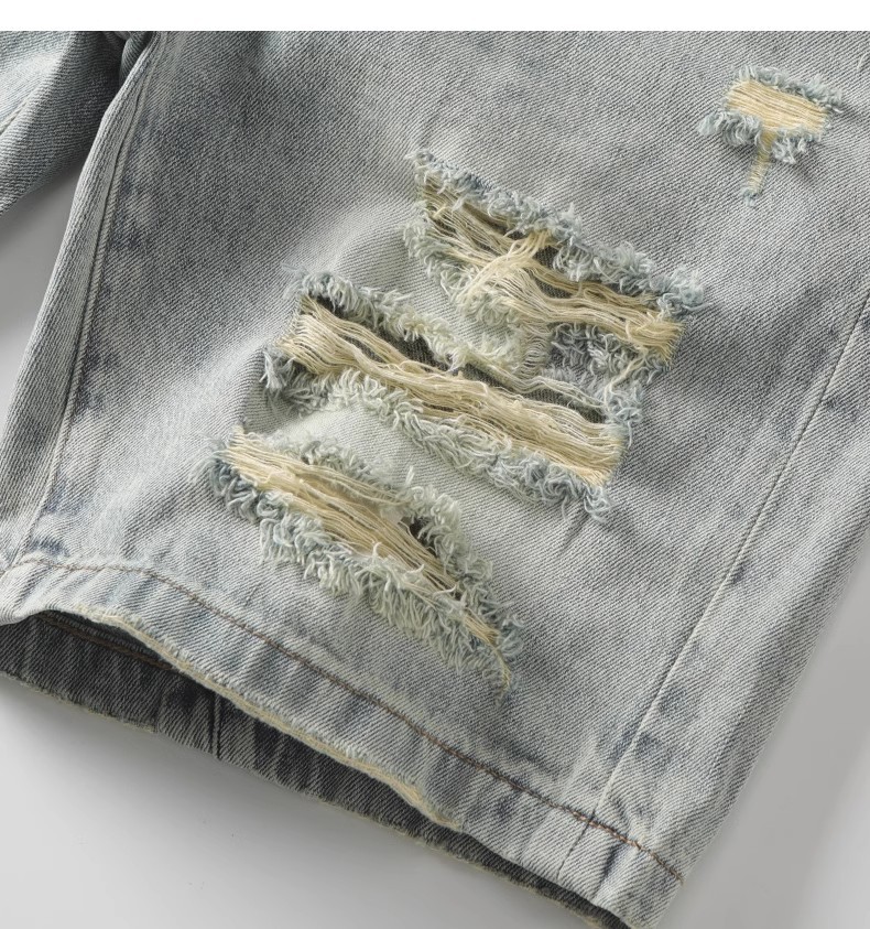 Men's Clothing Men's Mid-Length Distressed Ripped Denim Shorts Summer Retro Washed Muddy Casual Loose Trendy_mkmklike.com