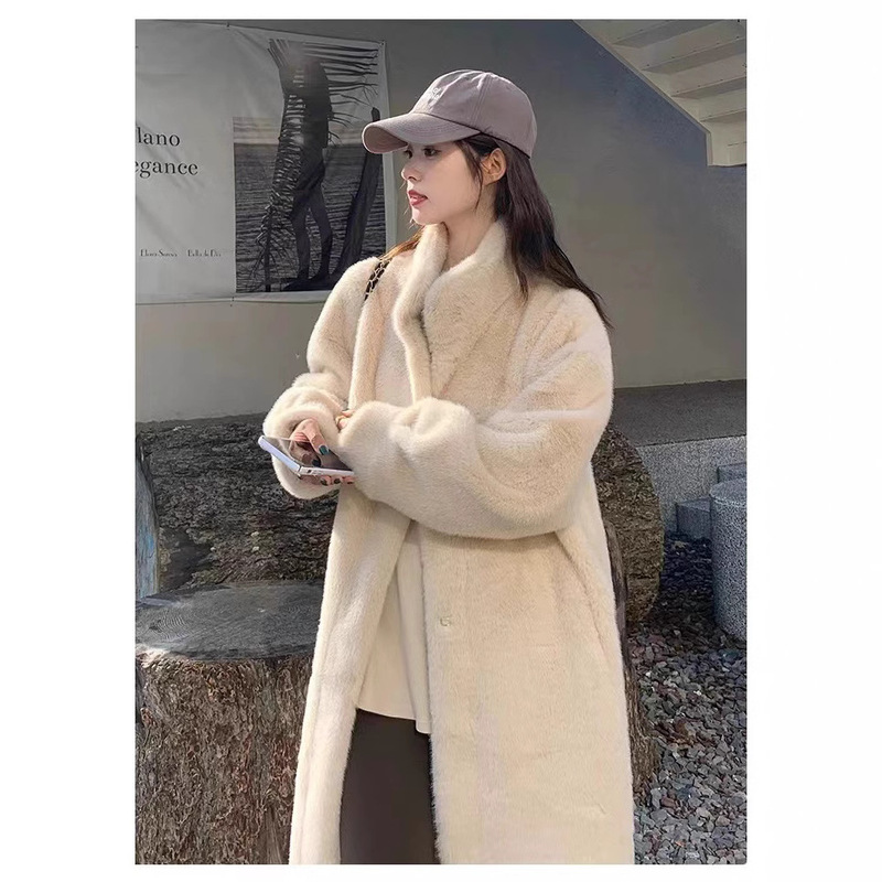 Thickened Long Stand-Up Collar Mink Fur All-In-One Fur Eco-Friendly Fur Outwear Women's Outwear Light and Warm