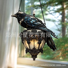独立站新品万圣节装饰乌鸦哥特式灯笼2D亚克力吸灯黑暗学术之家