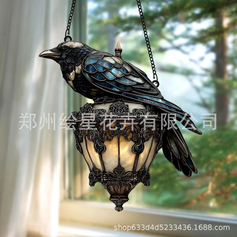 独立站新品万圣节装饰乌鸦哥特式灯笼2D亚克力吸灯黑暗学术之家|undefined