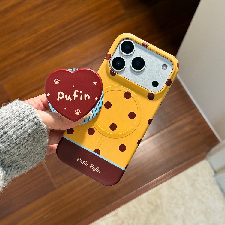 Contrast Polka Dot Heart Magnetic Stand Phone Case for iPhone 17 16 15 14 Pro Max Plus Full Coverage IMD Shockproof Cover