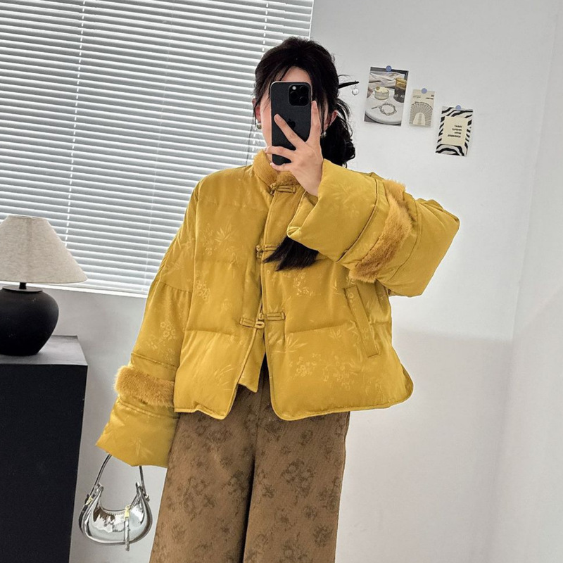 Real Shot! Chinese Style Goose down Jacket down Jacket New Chinoiserie Outwear Real Fur Mink Fur Women's Top