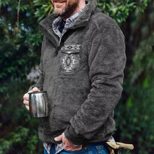 速卖通亚马逊2025跨境秋冬男欧美休闲法兰绒毛绒卫衣纽扣口袋毛衣