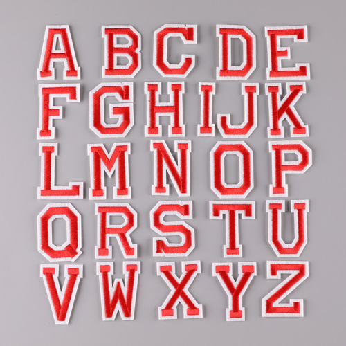 Computer embroidered label black and white color English letters adhesive patch school uniform number pinyin embroidered label embroidered cloth patch