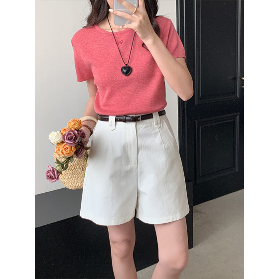 ICC [eight colors] Simple Joker Wide Leg Slim Flesh Covering High Waist Shorts Women's Summer New Thirteen Line 06473