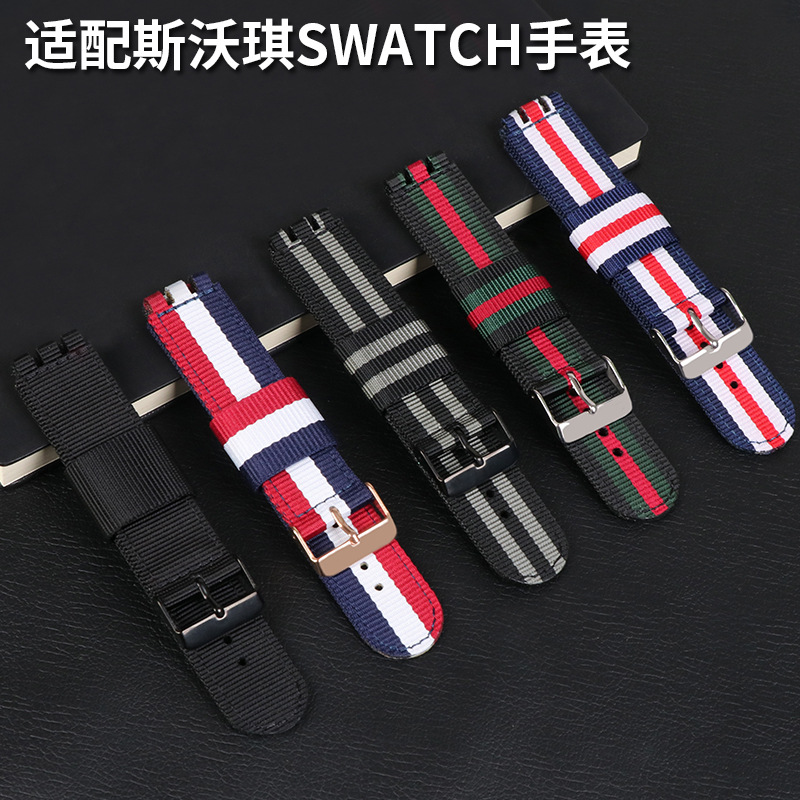 For SWATCH SWATCH watch strap nylon canvas woven strap strap 17 19 20mm replacement silicone strap