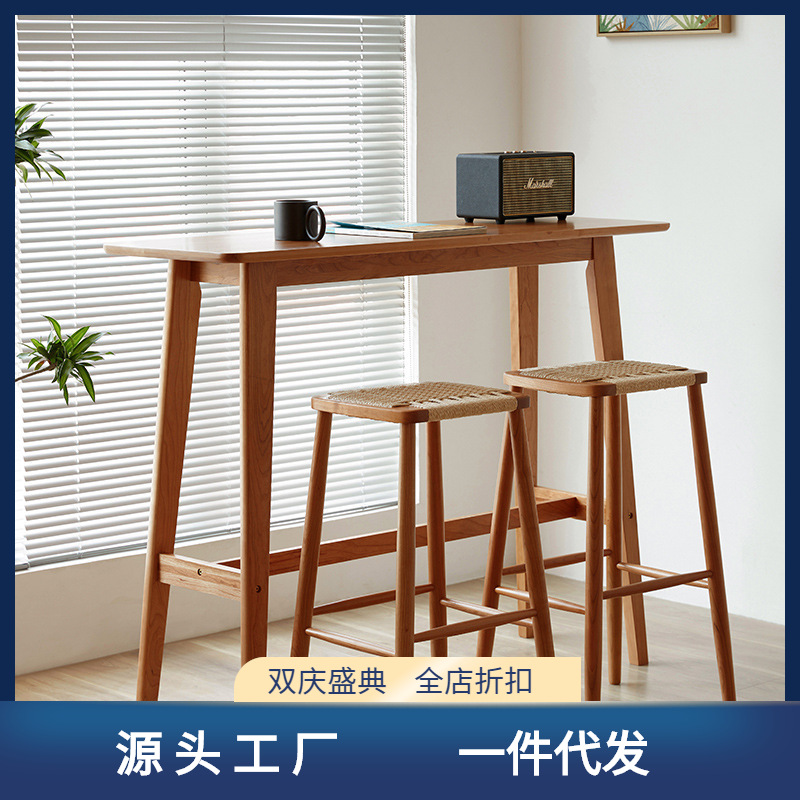 Nordic Solid Wood Bar Table Household Cherry Wood Partition Bar Table High Foot Wall Bar Table for Living Room