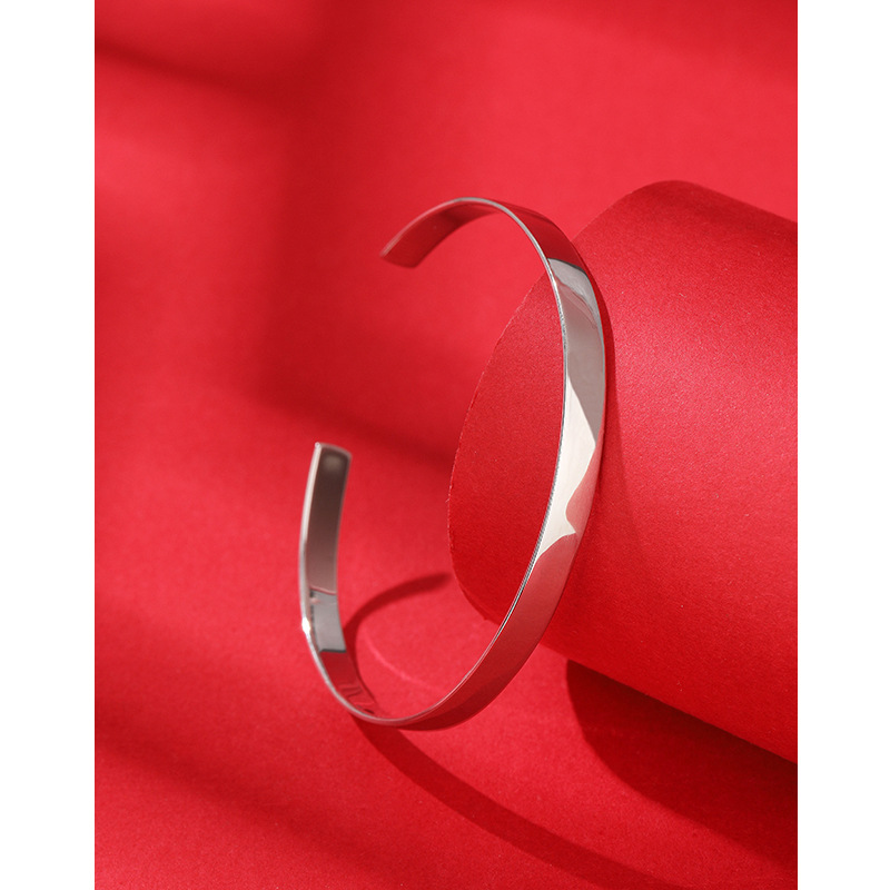 S925 plata esterlina brillante pulsera de plata de las mujeres abierto simple moda llano anillo nicho joven pulsera de plata para novia