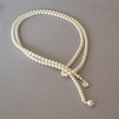 French-style elegant, sweet, gentle temperament imitation pearl zirconium pendant Y-chain sweater chain with multiple wearing methods for women