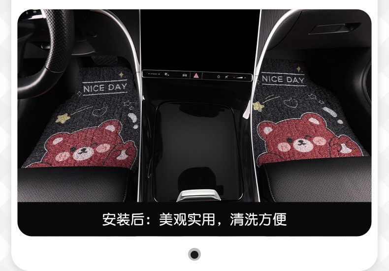 Universal Wire Loop Car Floor Mat, Cartoon Cute Design, Dust-Removing, Easy to Maintain, Wear-Resistant, Dirt-Resistant, Single-Piece Carpet for the Car Interior