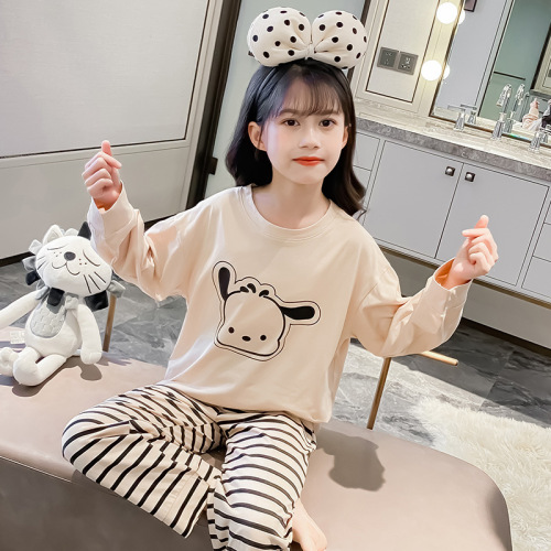 Children's New Spring and Autumn Pure Cotton Pajamas for Boys and Girls Students Thin Long Sleeve Home Suit Spring and Summer Air Conditioning Suit