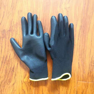 Labor protection gloves wholesale PU black coated palm gloves 13-pin nylon dipped Palm Gloves anti-static work gloves