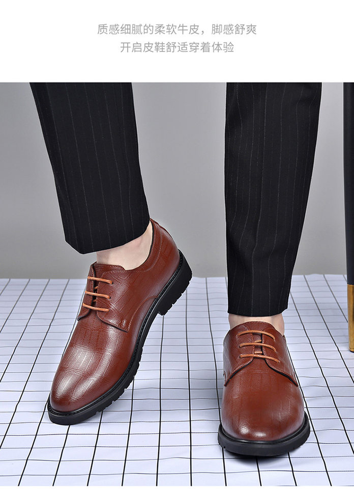Giày da nam công sở da bò hai lớp, tăng chiều cao 3 cm, dây buộc phía trước — Màu nâu 3993, Màu đen 3993 chi tiết 16