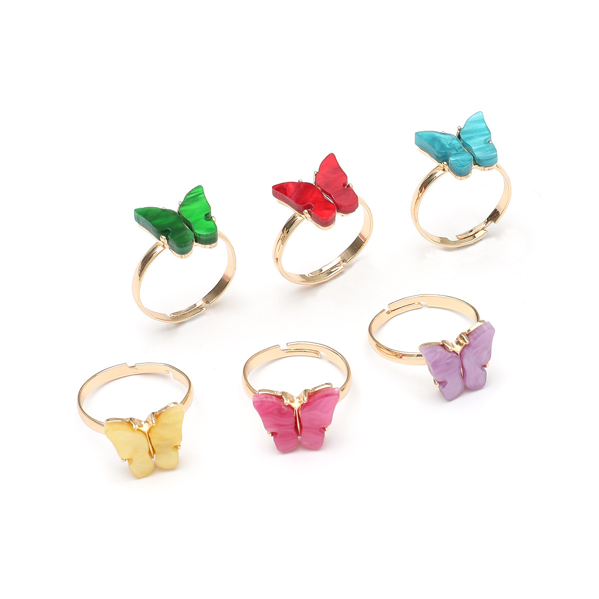 Fashion Colorized Butterfly Simple Mori Style Chic Open Alloy Ring 6-piece Set display picture 1