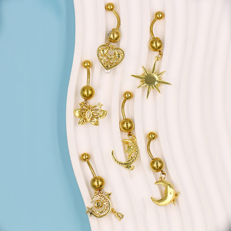Piercing de nombril lune et papillon avec strass en forme cœur_voghion.com