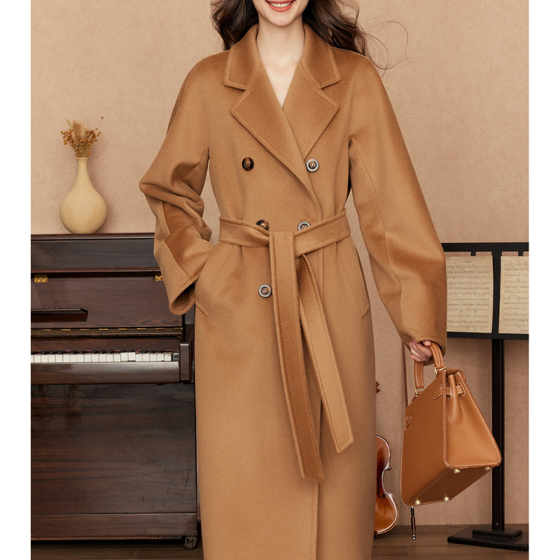 High-End Camel-Colored Double-Sided Cashmere Coat for Women, Mid-Length, Classic Hepburn Style, New Autumn and Winter Woolen Coat 101801 High-End Camel-Colored Double-Sided Cashmere Coat for Women, Mid-Length, Classic Hepburn Style, New Autumn and Winter Woolen Coat 101801