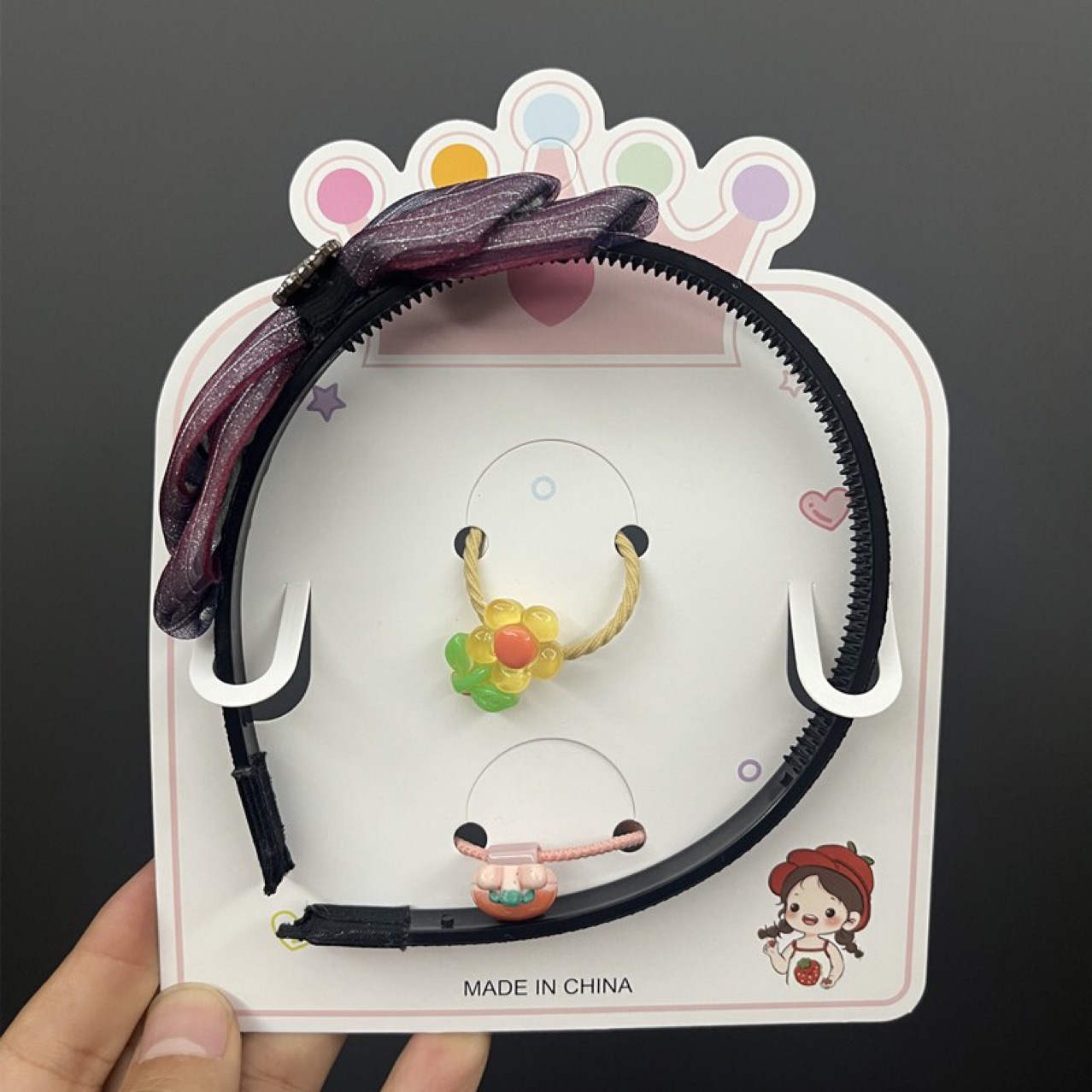 五彩皇冠小女孩发箍发绳套装包装卡片发圈儿童卡通diy发饰卡纸