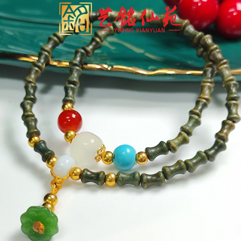 艺铭仙苑绿檀竹节双圈手链新款创意新中式情侣款念珠文玩小手串