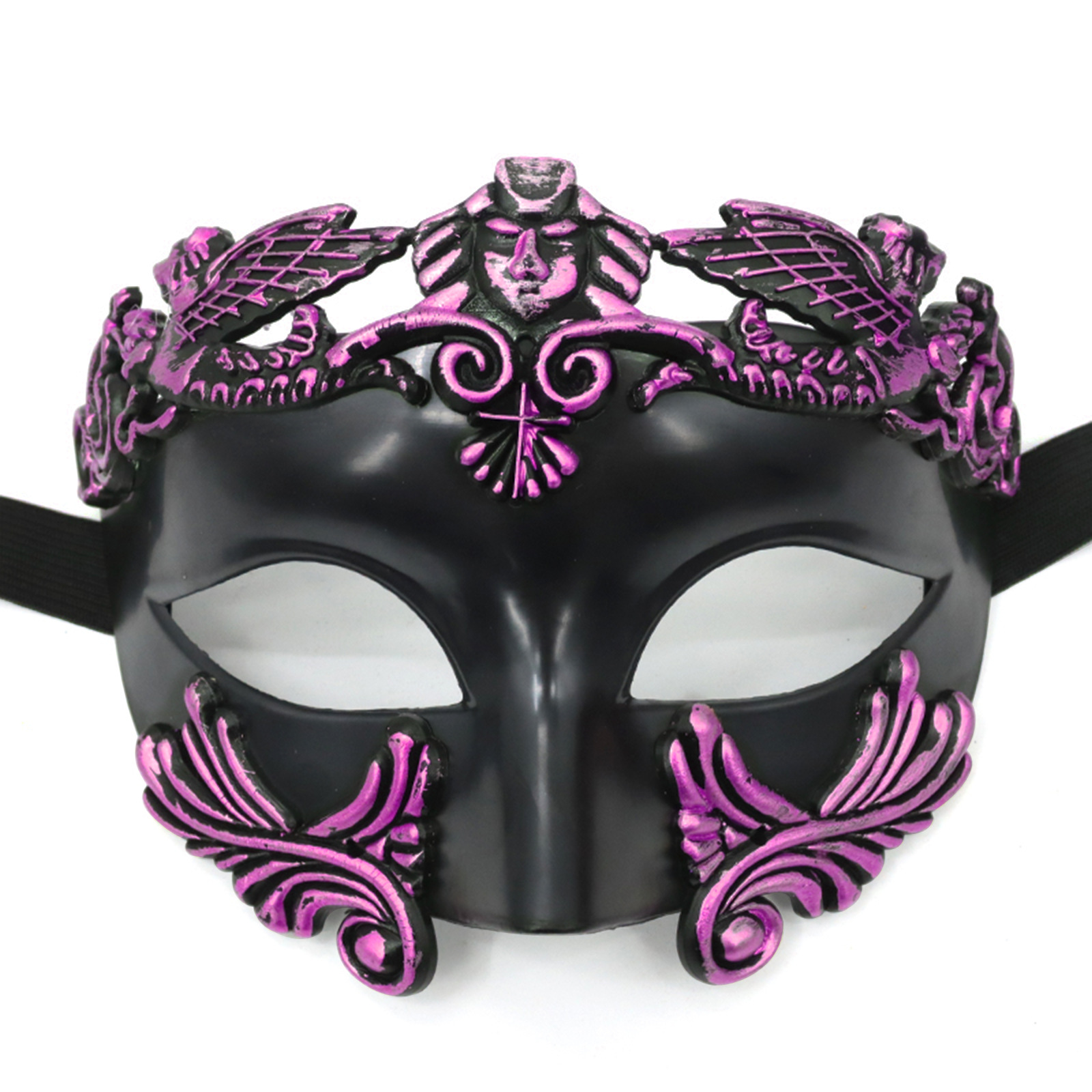 Amazon venta caliente carnaval borde lateral plumas metálicas mariposas retro máscaras de mitad de cara romana baile de maquillaje