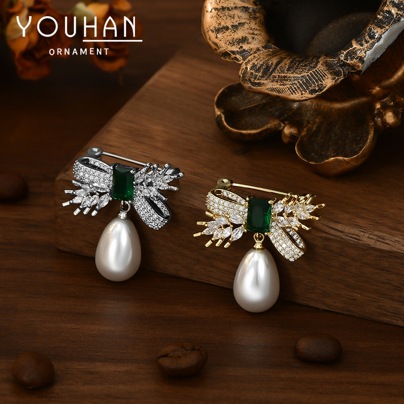 Moda coreana zircon perla broche de trigo creativo elegante atmósfera adornamiento traje vestido accesorios broche lote