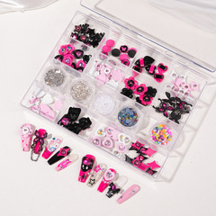 跨境美甲多巴胺款式合金美甲鑽飾立體鑲嵌彩色鑽平底美甲飾品盒裝