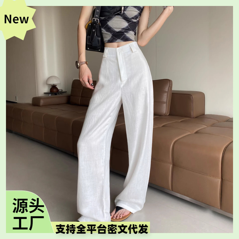 White Tencel Linen Wide-Leg Pants for Women, Summer Thin Style, Herringbone Pattern, Breathable, High-Waisted Casual Pants, Old Money Style, Drapey Straight-Leg Pants White Tencel Linen Wide-Leg Pants for Women, Summer Thin Style, Herringbone Pattern, Breathable, High-Waisted Casual Pants, Old Money Style, Drapey Straight-Leg Pants