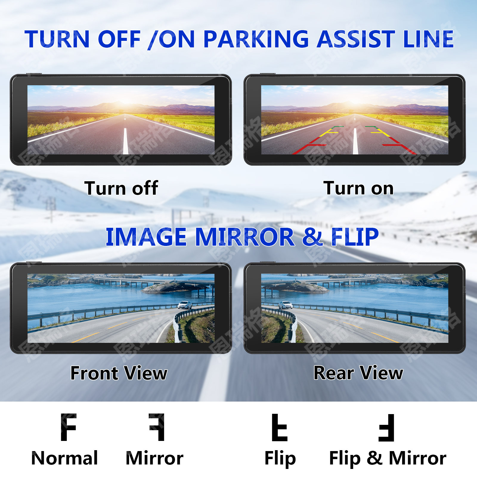 Hd Car Display 6.86inch Dvr Reversing Display Screen 2 Split with Two Brackets
