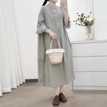 夏季新款短袖连衣裙森女系日系宽松裙子宽松大码百搭显瘦女 8456
