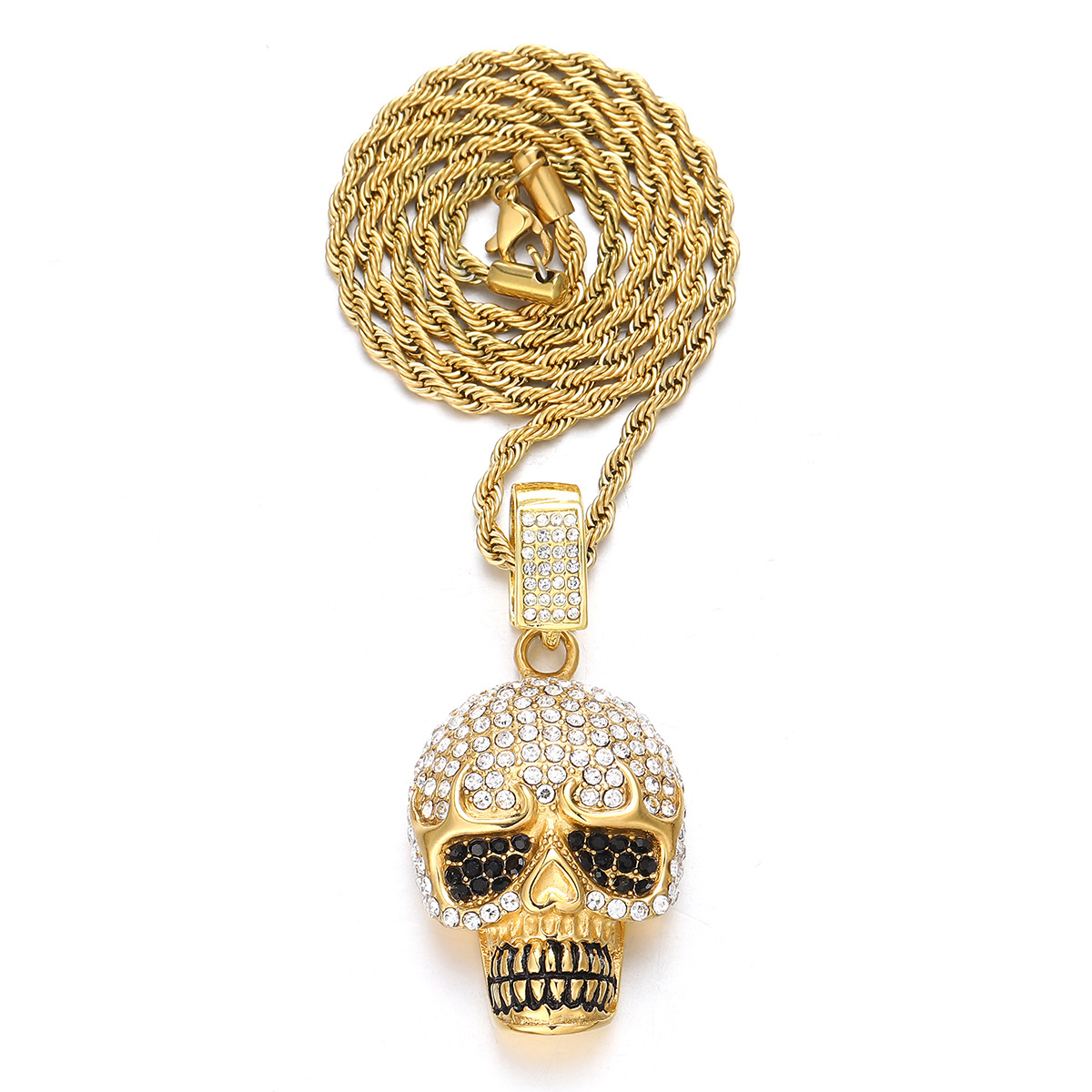Halloween Skull Necklace with Unique Design Alloy Diamond Pendant Personalized Party Hip Hop Cuba Yiwu Accessories_voghion.com