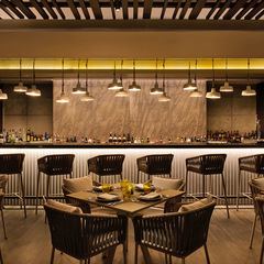 高檔戶外藤編吧椅簡約高腳凳室外別墅露天酒吧民宿實木吧凳吧檯椅