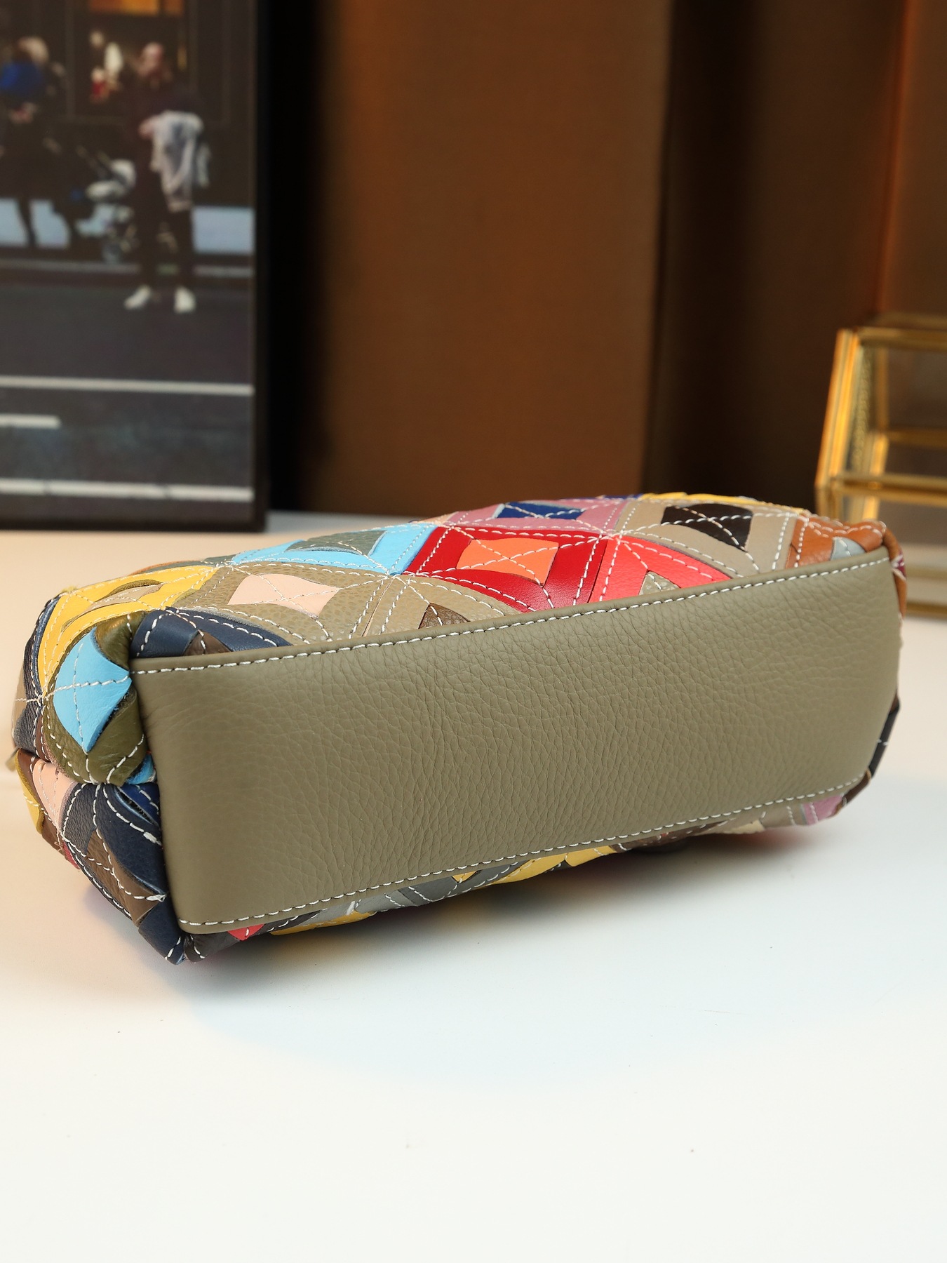 Women's Ethnic Style Colorful Plaid Leather Crossbody Shoulder Bag_voghion.com