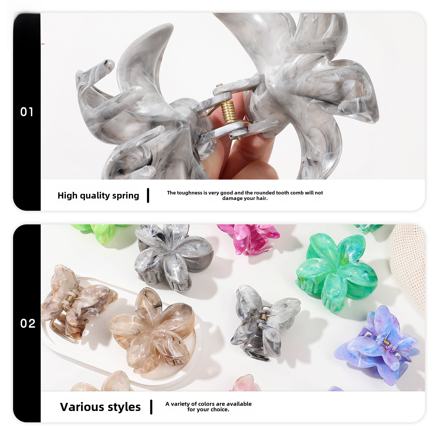 Qiyue cross-border marble pattern flower catch clip large egg flower hair clip plate hair shark clip hair catch hair accessories wholesale_voghion.com