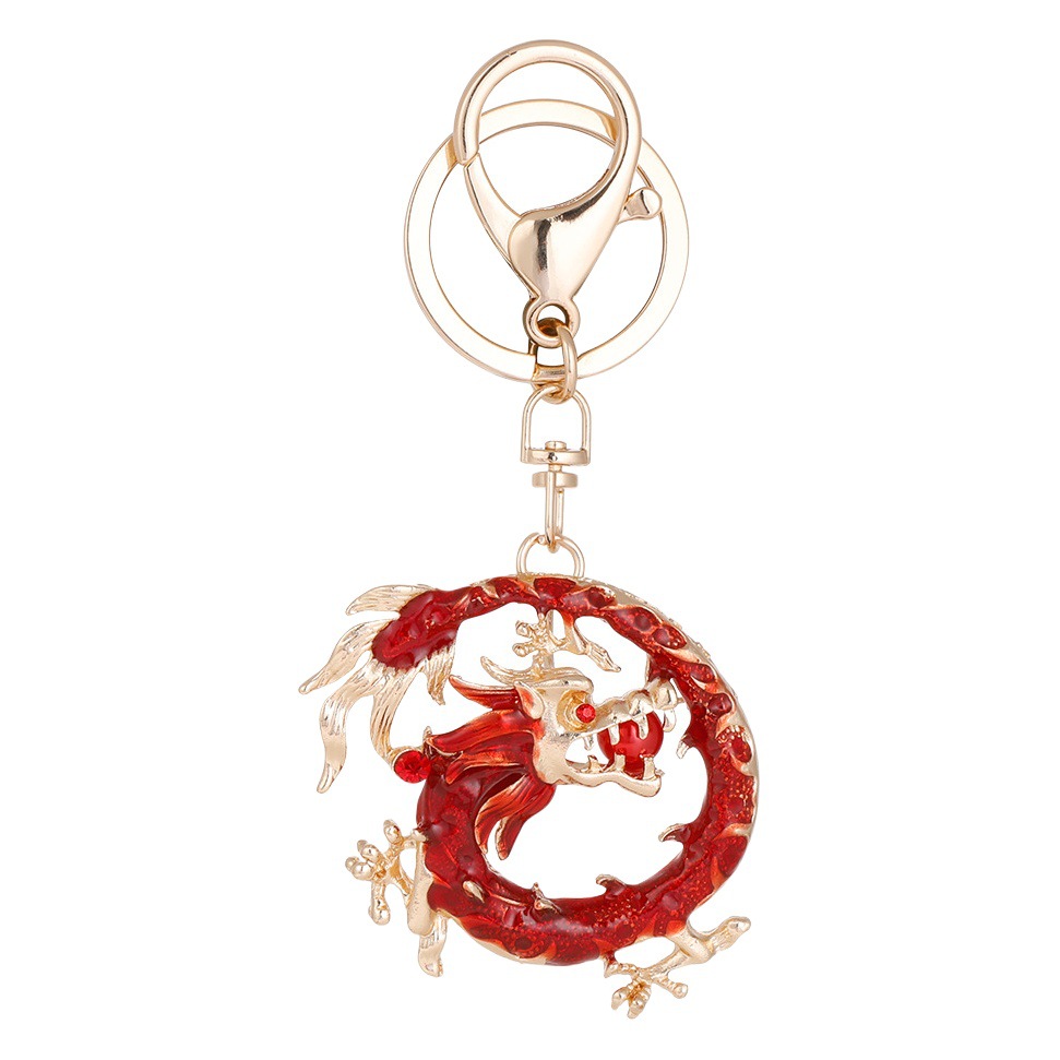 Nuevo retro doce Zodiaco dragón broche llavero de doble uso animal dragón año suerte regalo al por mayor