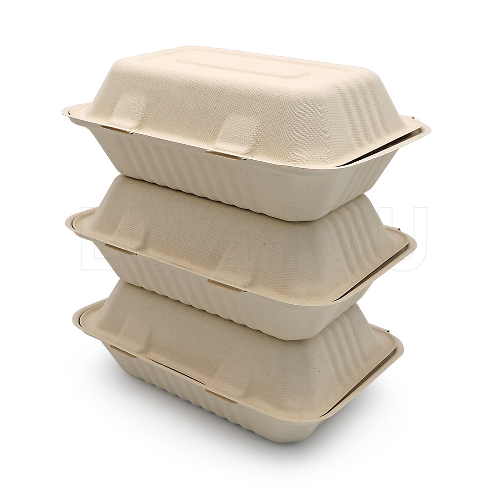 La caña de azúcar Pulpa de bambú P9-inch no rejilla caja de almuerzo caja de bloqueo respetuoso del medio ambiente vajilla desechable degradable compostable