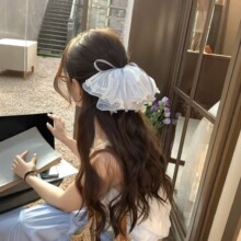 蓝色蕾丝蝴蝶结珍珠小抓夹女氛围感半扎发后脑勺马尾夹头饰发饰