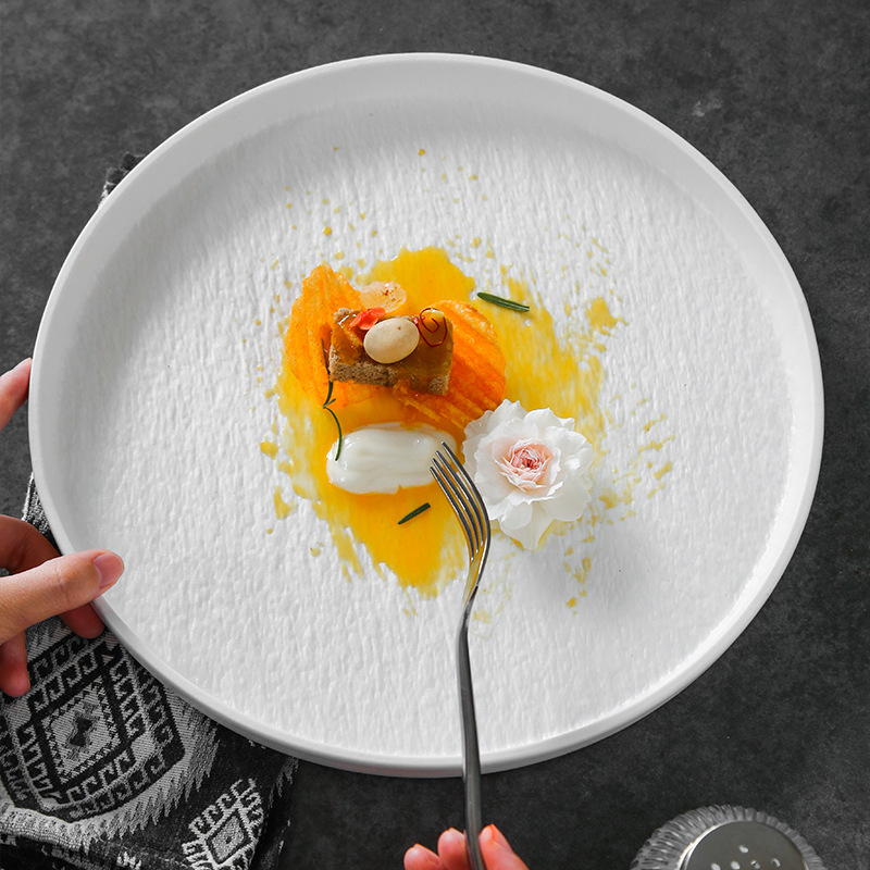 Plato de carne de pasta occidental Plato de ensalada lateral recto creativo Plato de cerámica blanco y negro esmerilado Plato de cocina casera transfronterizo