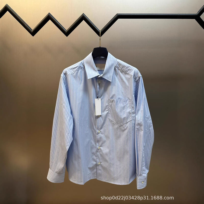 High-End Version Ami 26Ss Embroidered Striped Shirt, Casual and Understated, Loose Fit, Unisex Long-Sleeve High-End Version Ami 26Ss Embroidered Striped Shirt, Casual and Understated, Loose Fit, Unisex Long-Sleeve