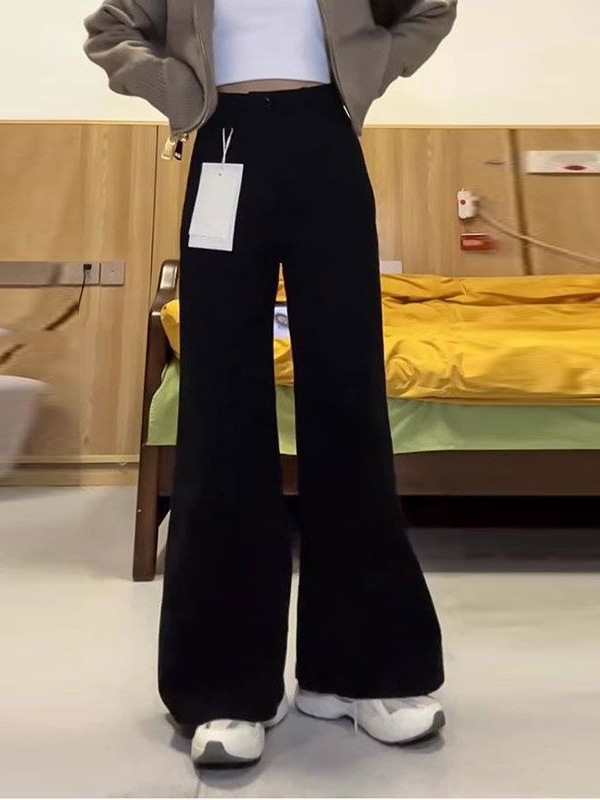 黑色微喇阔腿牛仔裤女秋季新款大码胖mm宽松显瘦梨形身材喇叭裤子|undefined