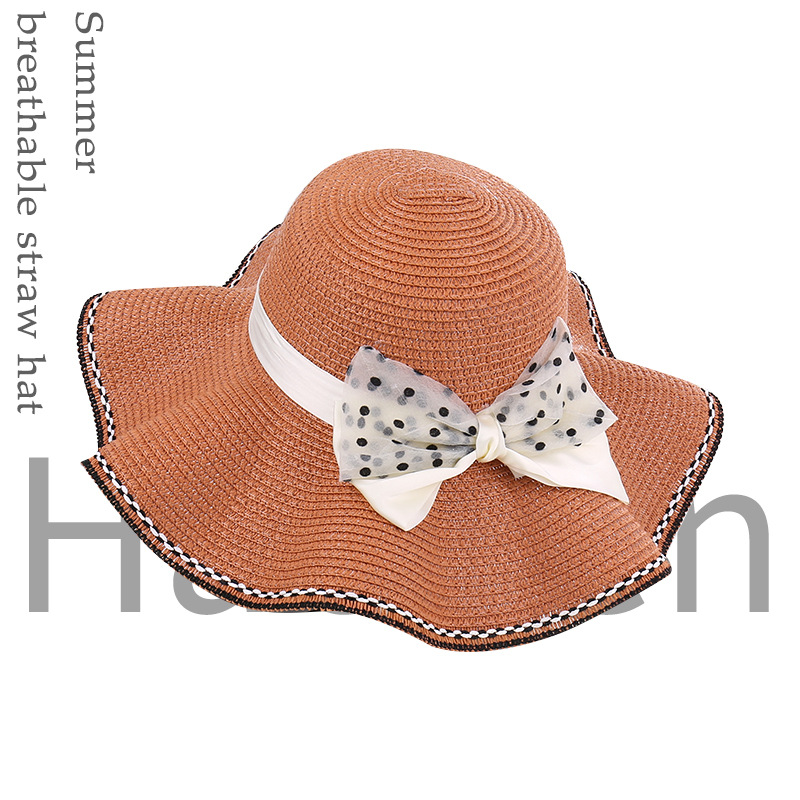 Sombrero de paja de onda coreana para mujeres de verano, sombrero de playa, sombrero de vacaciones, sombrero de sol de protección solar