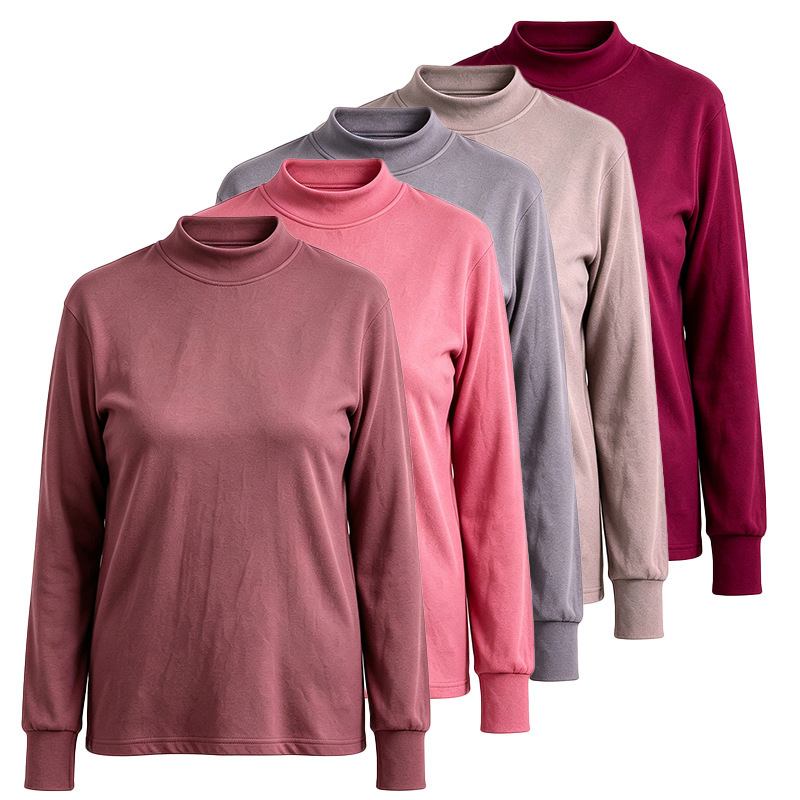 Winter thermal underwear tops for middle-aged and elderly women, half-high collar imitation German velvet base shirt, wholesale supply for street vendors Winter thermal underwear tops for middle-aged and elderly women, half-high collar imitation German velvet base shirt, wholesale supply for street vendors
