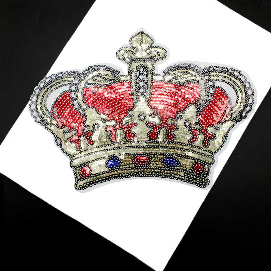 皇冠亮片刺绣布贴时尚衣服装饰贴花DIY珠片绣花贴大号背胶补丁贴