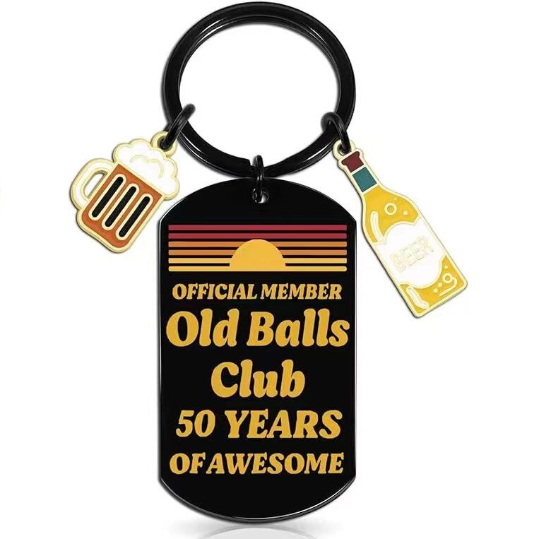 Cross Border Hot Sale Father's Day 50th Birthday Gift Stainless Steel Keychain 50th Birthday Gift for Men